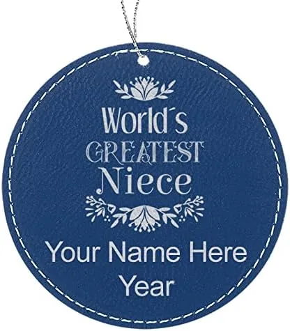 Vista 6 de LaserGram Personalized Christmas Ornament, World's Greatest Niece, Faux Leather, Custom Laser Engraved Gift Idea (Round Shape, Black with Gold)