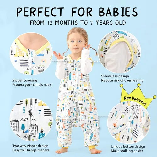 Vista 2 de WONDAY Toddler Sleep Sacks, Sleeveless Sleep Sack with Legs 12M-5T Coche