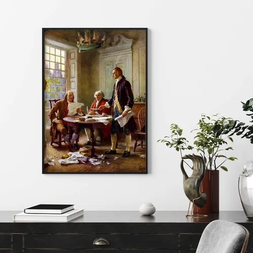 Vista 2 de Pintura vectorial restaurada digitalmente de Benjamin Franklin John Adams y Thomas Jefferson escribiendo la Declaración de Independencia Poster