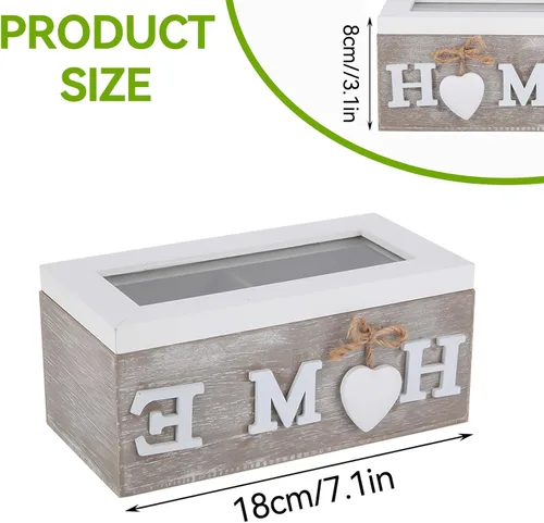 Vista 3 de Organizador de bolsas de té de madera, caja de té decorativa de madera, organizador de madera antigua con compartimentos y parte superior de ventana