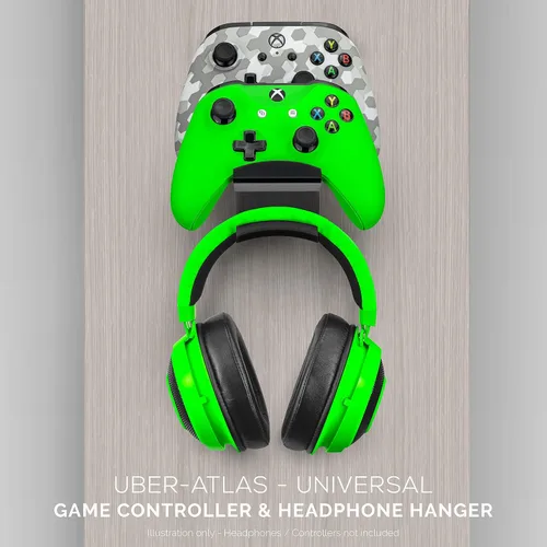 Vista 6 de The UberAtlas Dual Game Controller & Headphone Stand Wall Mount Holder for Xbox ONE, Series X, PS5, PS4, PS3, Switch, STEELSERIES Gamepad & More
