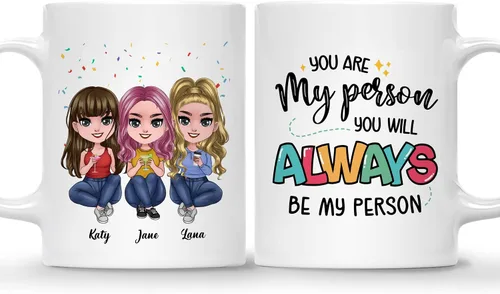 Vista 24 de Gossby Taza de café personalizada de la amistad, regalo personalizado Besites para mujeres con diseño de muñeca, nombre, cita – cumpleaños, Navidad
