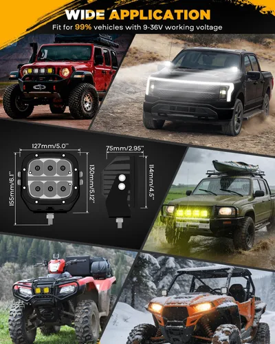 Vista 9 de Auxbeam XP-Ultra - Paquete de luces LED de 5 pulgadas con cubiertas protectoras negras, luces ámbar DRL para todo terreno, luz de zanja de doble