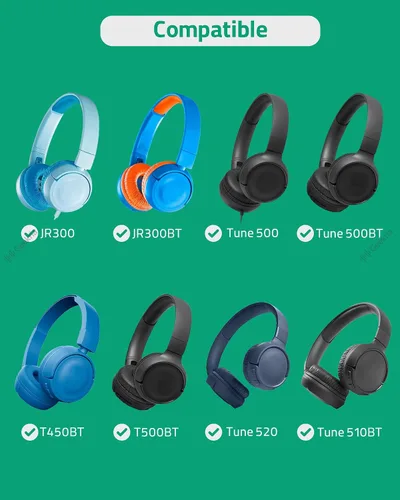 Vista 2 de Geekria QuickFit - Almohadillas de repuesto de cuero sintético compatibles con auriculares JBL JR 300/300BT, T450BT, T500BT, Tune