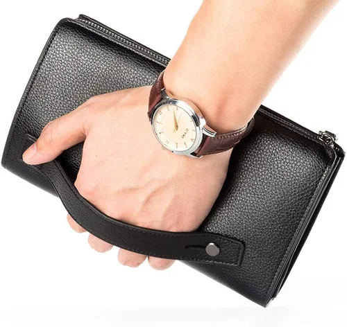 Vista 5 de Cartera larga de cuero para hombre, bolso de mano grande para negocios, tarjetero para teléfono, regalo para hombres, padre, hijo, marido, novio