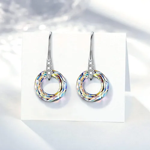 Vista 5 de Malanda Original Design 925 Sterling Silver Circle Drop Earrings for Women Made With Swarovski Crystal Hook Dangle Earrings handmade Jewelry Gift