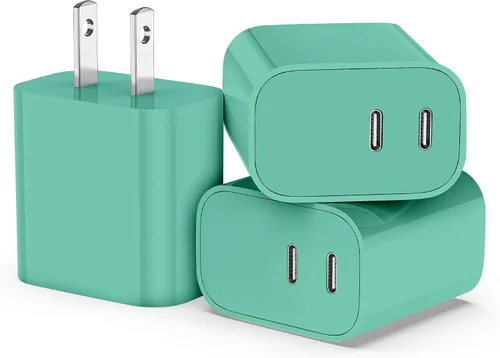 Vista 10 de Paquete de 3 bloques de cargador USB C, enchufe de pared rápido de 20 W de doble puerto (negro) Bloque USB C de carga rápida PD de 20 W