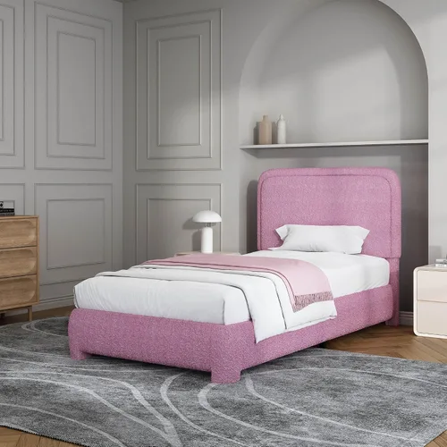 Vista 10 de Base de cama individual, cabecera Cloud Boucle, esquinas redondeadas, color beige