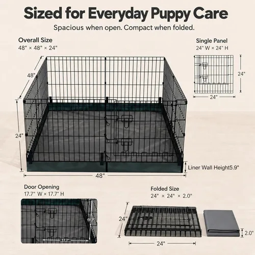 Vista 3 de Corralito plegable para perros, 24 pulgadas, 8 paneles, valla de ejercicio