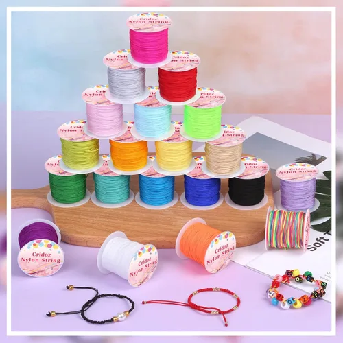 Vista 2 de Hilo de nailon para pulseras, Cridoz 20 rollos de cordón para nudos chinos, hilo de nailon para abalorios para kumihimo, pulseras trenzadas