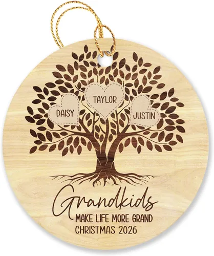 Vista 14 de Árbol de Navidad personalizado para abuelos y nietos 2023, un nieto hace la vida más grandioso, adorno personalizado con nombre y texto, adornos
