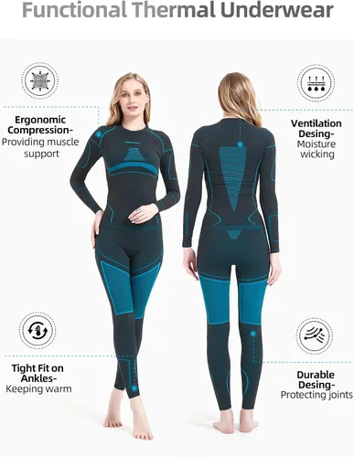 Vista 2 de NOOYME Ropa interior térmica para mujer, capa base, clima frío, pantalones largos para mujer