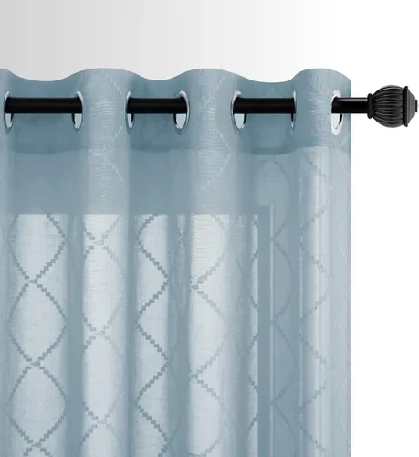 Vista 13 de KOUFALL Cortinas negras de 63 pulgadas de largo para dormitorio, juego de 2 paneles transparentes con ojales para ventana, cortinas geométricas