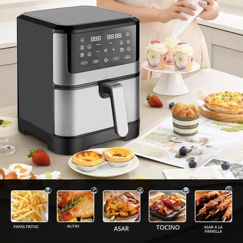 Vista 3 de Freidora de aire digital LED, horno tostador eléctrico con freidora de aire, freidora de aire multifunción, asar, asar, deshidratar y más