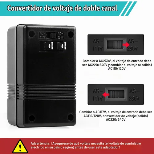 Vista 4 de Voltage Converter 110V to 220V Step-Up & Down Power Two-Way Conversion Voltage Converter Transformer for Travel, RV, Camping (Black)