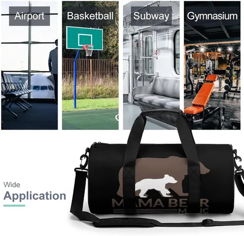 Vista 3 de Mama Bear - Bolsa de lona cilíndrica ligera para viajes, gimnasio, con correa para el hombro, para deportes, entrenamiento, yoga