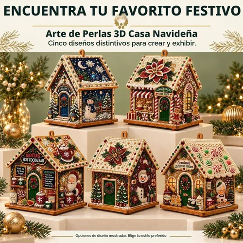 Vista 5 de Kit de pintura de diamante de casa de Navidad 3D para adultos, arte