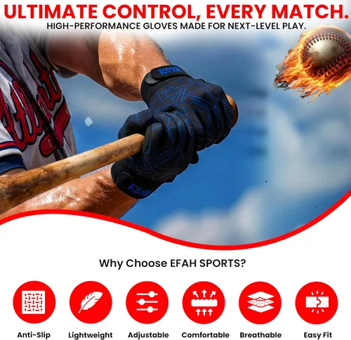 Vista 4 de Guantes de bateo de béisbol EFAH SPORTS para jóvenes, adultos, hombres, niños y niños con acolchado, cómodos guantes de bateo de sóftbol con palmas