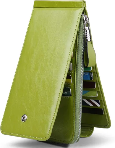 Vista 17 de Women's Genuine Leather Credit Card Holder RFID Long Zipper Purse Wallet 2-cera-rojo