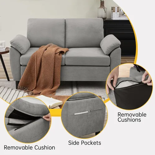 Vista 7 de Juego de sofá modular convertible de 3 piezas, sofá pequeño y moderno en forma de L, sofá de 3 plazas con diván reversible otomano y sofá biplaza