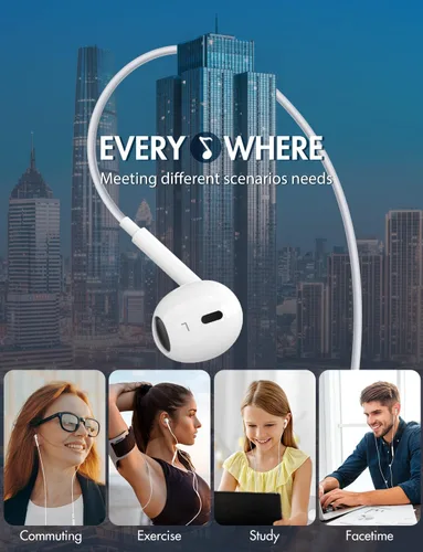 Vista 7 de Antool Auriculares con cable,【Llamadas Ultra Claras y sin Ruido】 Auriculares con cable de 3.5mm, auriculares intraaurales con micrófono, compatibles