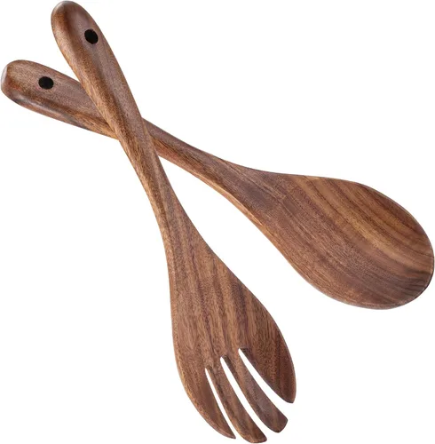 Vista 9 de Muso Wood Servidores de ensalada de acacia, 10 pulgadas, juego de 2