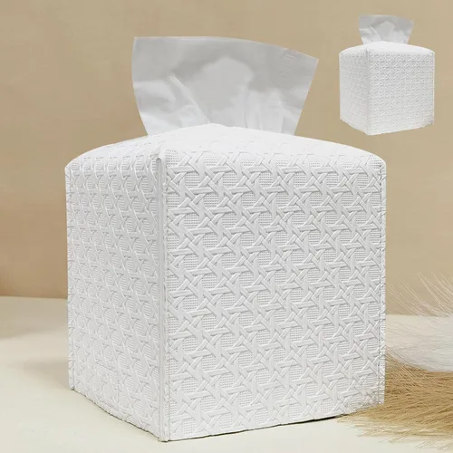 Vista 38 de HOMOTEK Paquete de 2 fundas para caja de pañuelos, soporte cuadrado de piel sintética, organizador de papel decorativo para baño, mesitas de noche