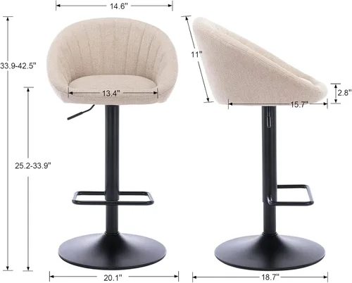 Vista 2 de EALSON Juego de 2 taburetes de bar giratorios ajustables, modernos taburetes de bar de altura de mostrador con respaldo bajo, cómodas sillas de bar