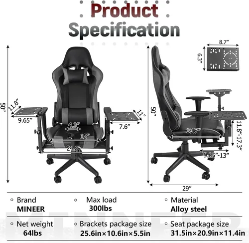 Vista 2 de Minneer Flight Simulator Cockpit Flying Controller Stand with Gaming Chair Fit for Logitech X56 X52 HOTAS4,for Thrustmaster,for Fanatec,Racing Mount