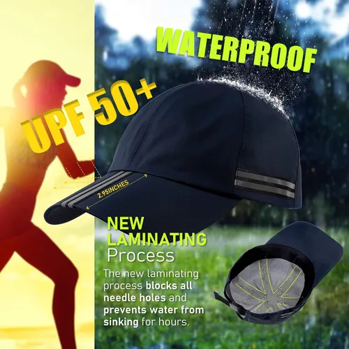 Vista 3 de Men Waterproof Baseball Cap Reflective Outdoor Rain Cap for Women's UPF 50+ Breathable Sport Running Hat