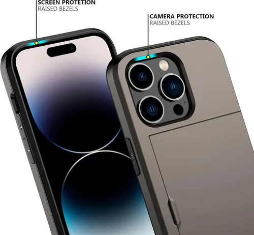 Vista 102 de Nvollnoe - Funda para iPhone 14 con tarjetero [tienda de 5 tarjetas] Negro - Almacenamiento más grande