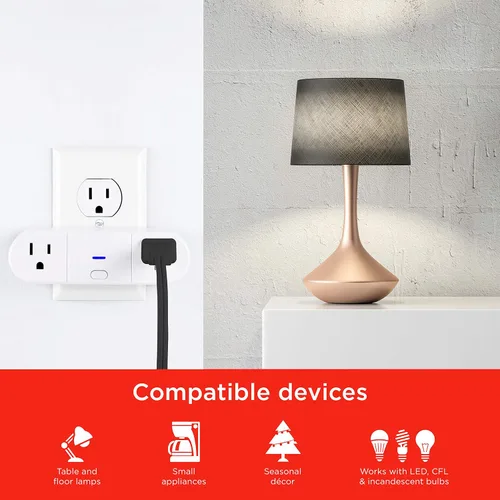 Vista 4 de UltraPro Enchufe inteligente para interiores, 2 tomas de tierra, blanco, paquete de 2