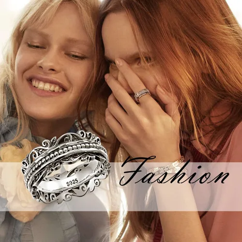 Vista 7 de Spinner Ring 925 Sterling Silver Fidget Rings for Anxiety Stress Relieving ADHD Autism Rings Women Men