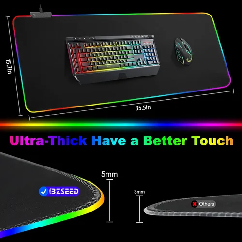Vista 4 de BZseed Alfombrilla de mouse RGB para juegos alfombrilla de mouse LED extendida base antideslizante teclado para computadora computadora