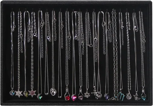 Vista 5 de Julysky Juego de 2 bandejas apilables para organizar joyas, bandeja para collar + tapa de cristal, exhibiciones de joyas para vender