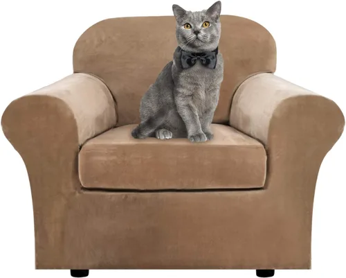 Vista 16 de ShowyLive Fundas para silla de sala de estar, funda elástica para sillón de felpa de terciopelo con 1 cojín separado, protector elástico de muebles