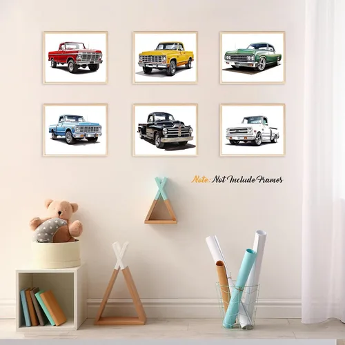 Vista 4 de MOCVSWO Impresiones artísticas clásicas para pared de auto, camioneta con acuarela, carteles, decoración de habitación de niños, decoración