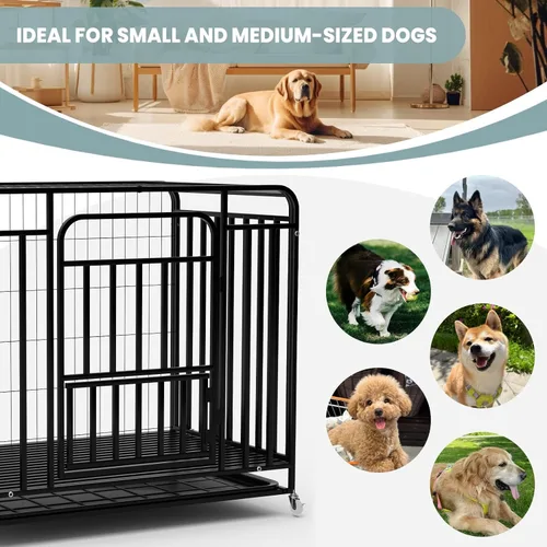 Vista 6 de Jaula resistente de 42 pulgadas para perros extragrandes, de acero a prueba de escapes, con ruedas bloqueables y puertas dobles, jaula XXL