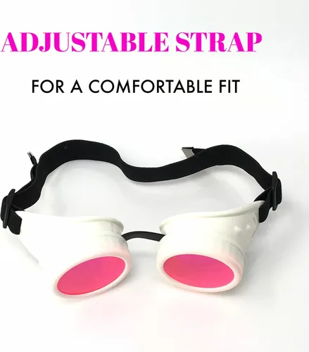Vista 6 de UMBRELLALABORATORY Gafas Hyper Vision blancas Steampunk Rave Meme Glasses - Regalo divertido nerd para hombres y mujeres Rosa Neón