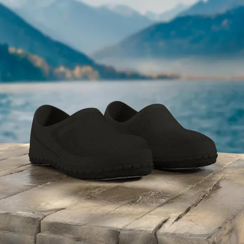 Vista 2 de Zapatos de chef para hombre, antideslizantes, a prueba de agua, zapatos de trabajo para hombre, cómodos zapatos de enfermería para jardinero