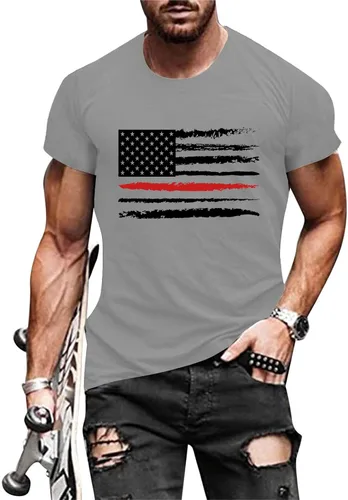 Vista 3 de EELHOE 4th of July Mens Shirt Fashionable Patriotic Graphic Short Sleeve Lightweight Loose Fit Breathable Clothes Non Iron