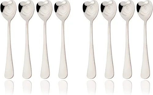 Vista 10 de JASHII 8 cucharaditas de acero inoxidable con forma de corazón negro brillante, cucharas de café de postre, cuchara de amor, cuchara mezcladora