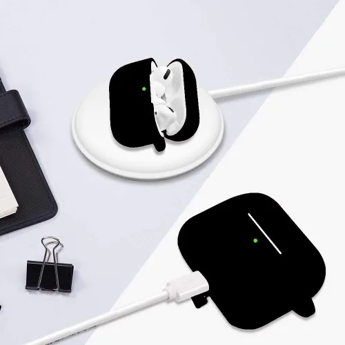Vista 5 de Cypher.V Funda protectora para AirPods Pro, funda de silicona con kit de llavero de pompón de bola suave y lindo (negro)