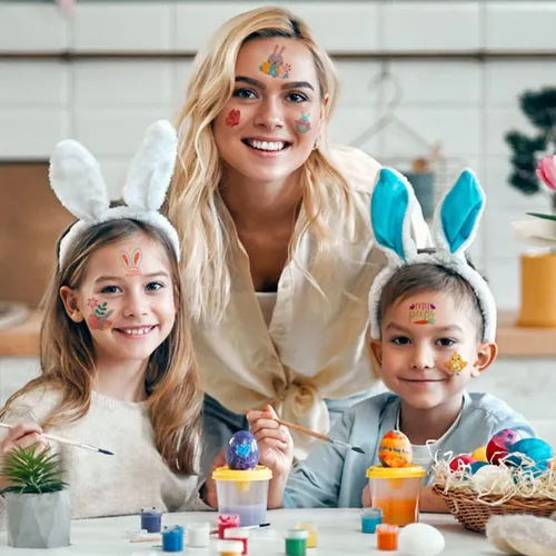 Vista 6 de 66 tatuajes de Pascua, 12 hojas coloridas de huevos de conejo, pollo, flores de primavera, calcomanías de mariposa para relleno de huevos de Pascua