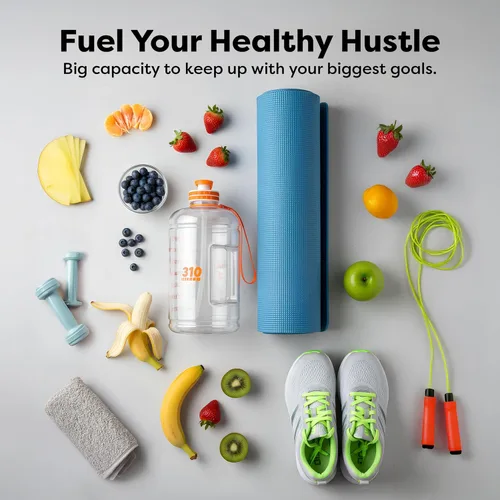 Vista 6 de 310 Nutrition Mega Hydration Bottle de 64 onzas, botella de agua grande sin BPA con marcadores de tiempo, boca ancha y asa de transporte