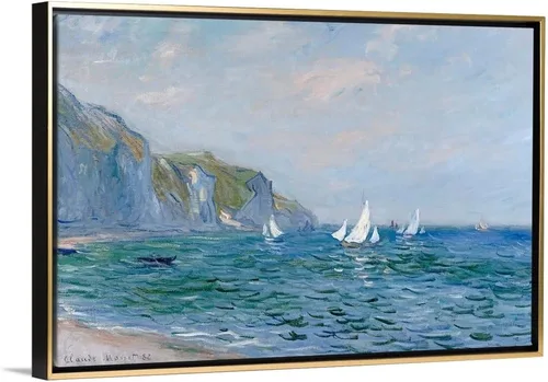 Vista 11 de CANVAS ON DEMAND Lienzo decorativo para pared, diseño de acantilados y veleros en Pourville por Claude Monet, impresionismo, costero, tradicional