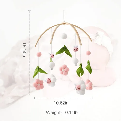 Vista 6 de OESSUF Móvil de bebé para cuna, móvil de guardería para cuna para niños y niñas, decoración de guardería con flor de abeja boho, juguete calmante