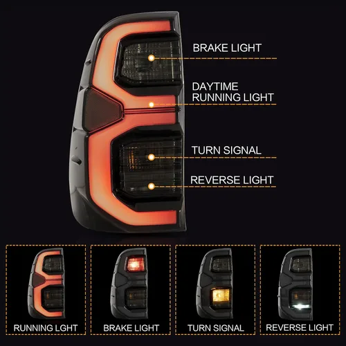 Vista 2 de VLAND Conjunto de luces traseras para Toyota Hilux 2015-2020 Base, Chasis, Doble Cab, SR, DLX (no para Tonka), lámpara trasera con DRL, señal