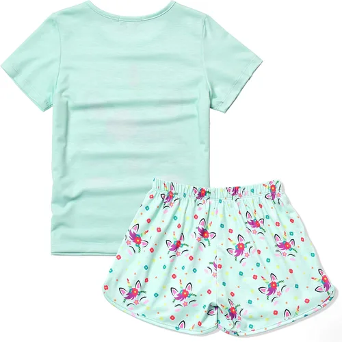 Vista 2 de QPANCY Pijamas a juego para niñas y muñecas, conjuntos de pijama de unicornio, ropa de dormir de algodón de verano