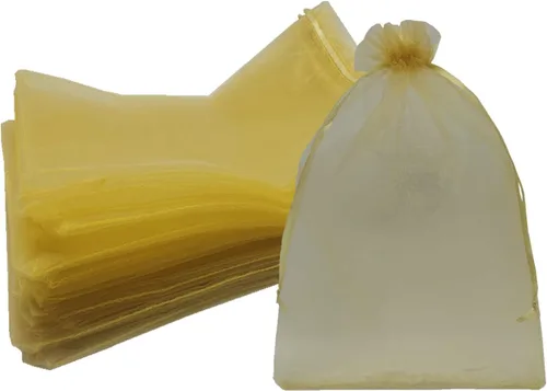 Vista 19 de Ankirol 100 bolsas de organza transparente de 8 x 12 bolsas grandes de organza con cordón (crema)